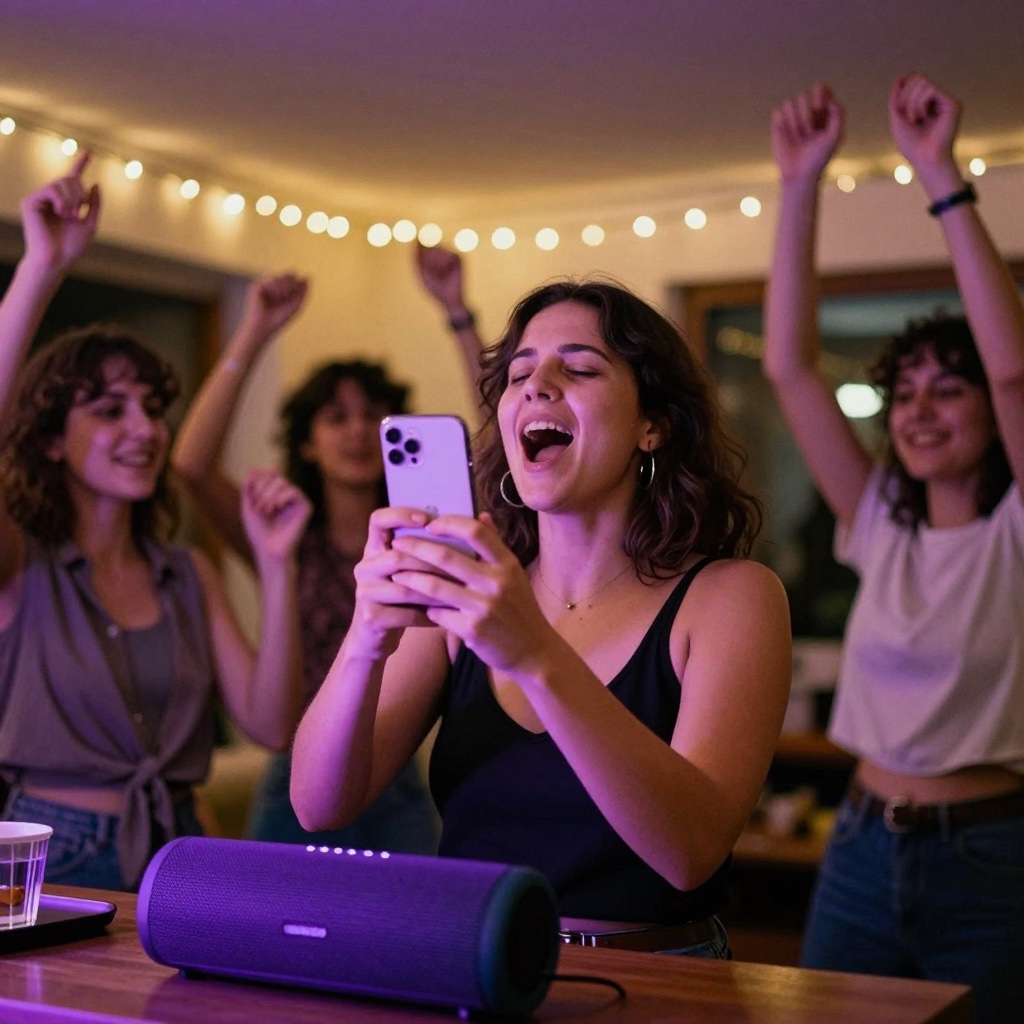 Friends singing karaoke with ShareMic